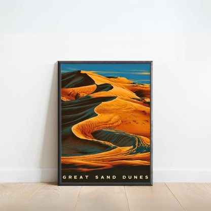 Great Sand Dunes Vintage Travel Poster - Nature's High Desert Landscape