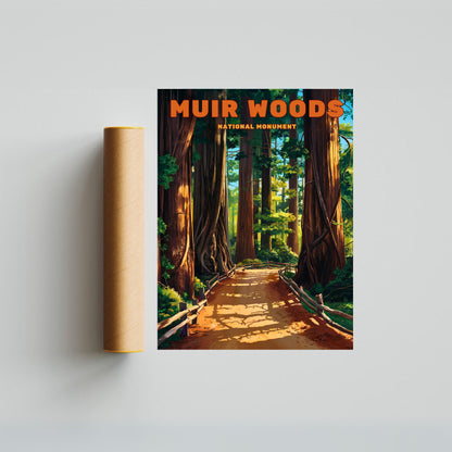 Muir Woods Vintage Travel Poster - Timeless Redwoods Sanctuary