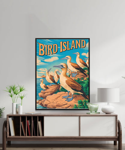 Bird Island Vintage Travel Poster - Chirping Oasis