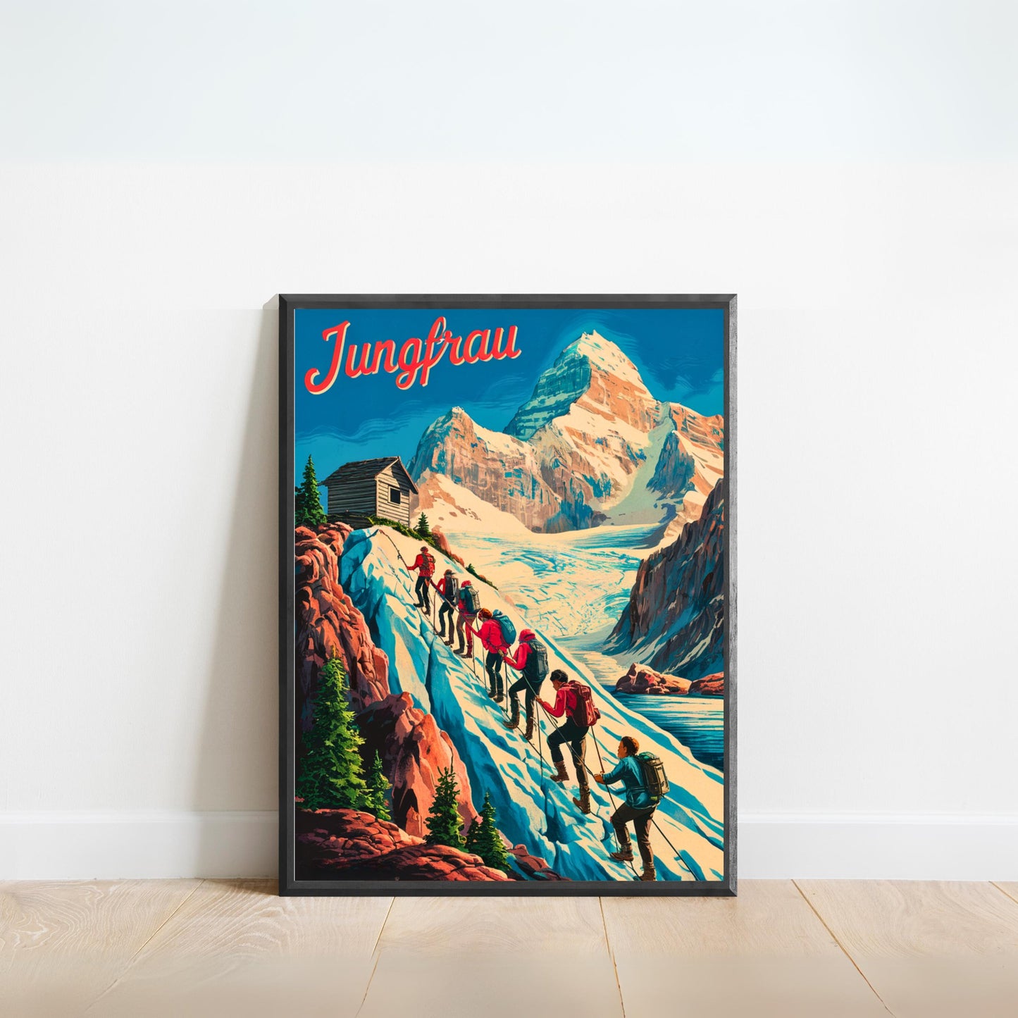 Jungfrau Vintage Travel Poster - Swiss Alps Adventure Climbing