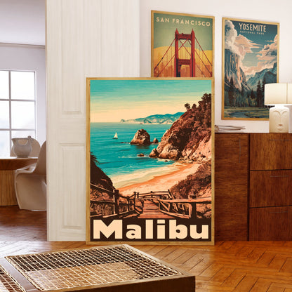 Malibu Vintage Travel Poster - Beachfront Serenity