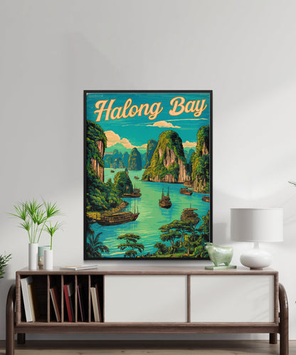 Halong Bay Vintage Travel Poster - Pristine Waters