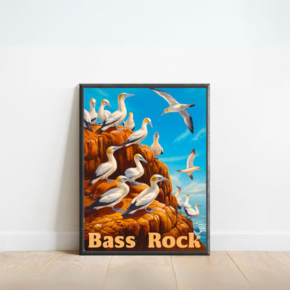 Bass Rock Vintage Travel Poster - Coastal Landmark