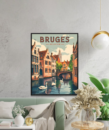 Bruges Vintage Travel Poster  - Timeless Medieval Charm