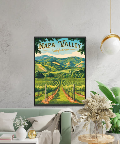 Napa Valley Vintage Travel Poster - Vineyards and Scenic Hills