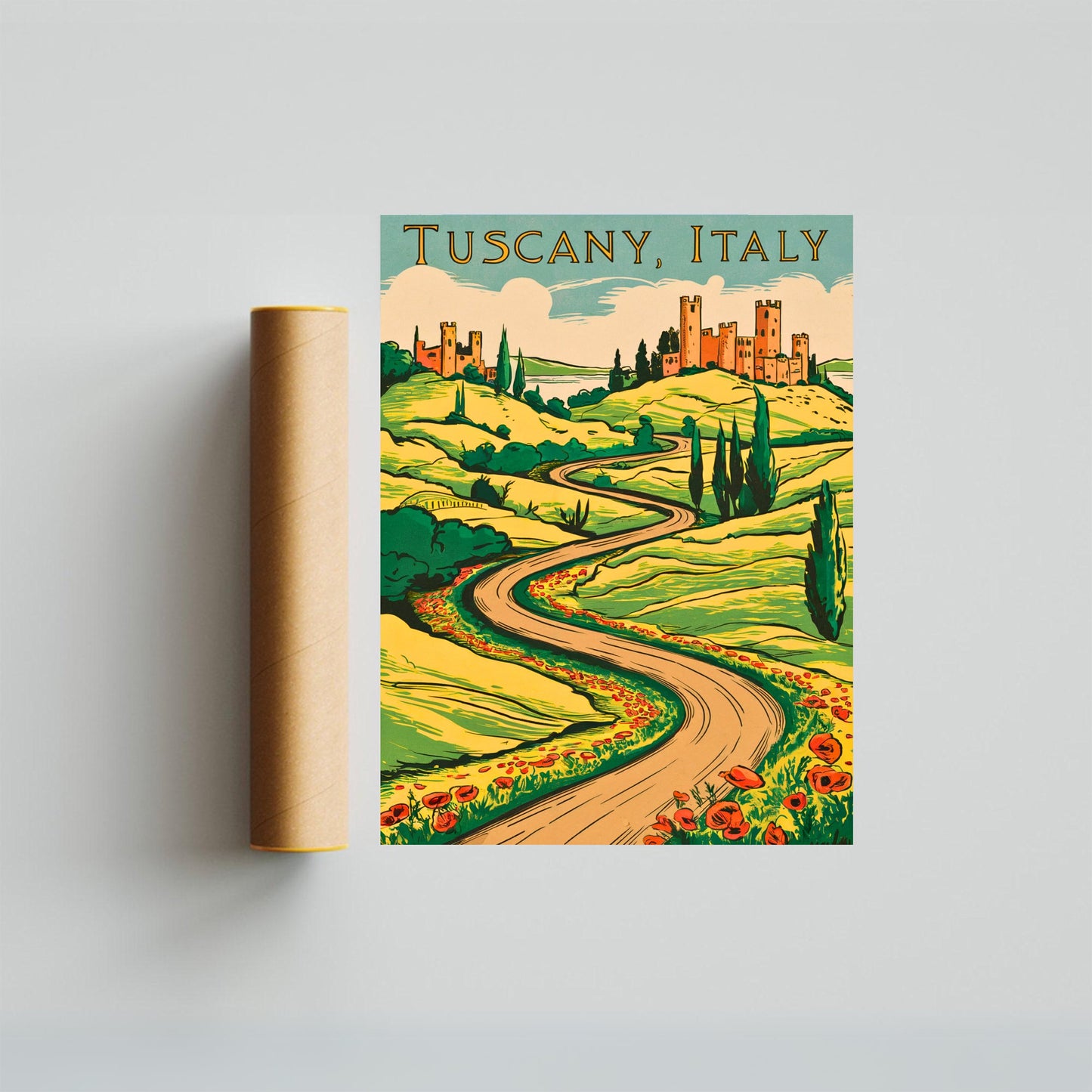 Tuscany Vintage Travel Poster - Vineyard