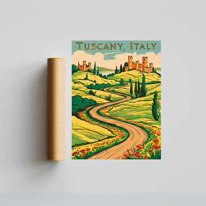 Tuscany Vintage Travel Poster - Vineyard