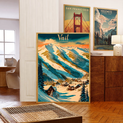 Vail Mountain Vintage Travel Poster - Mountain Backdrop