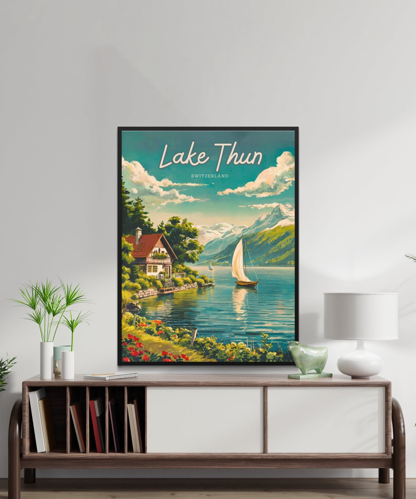 Lake Thun Vintage Travel Poster - Timeless Swiss Alpine Serenity