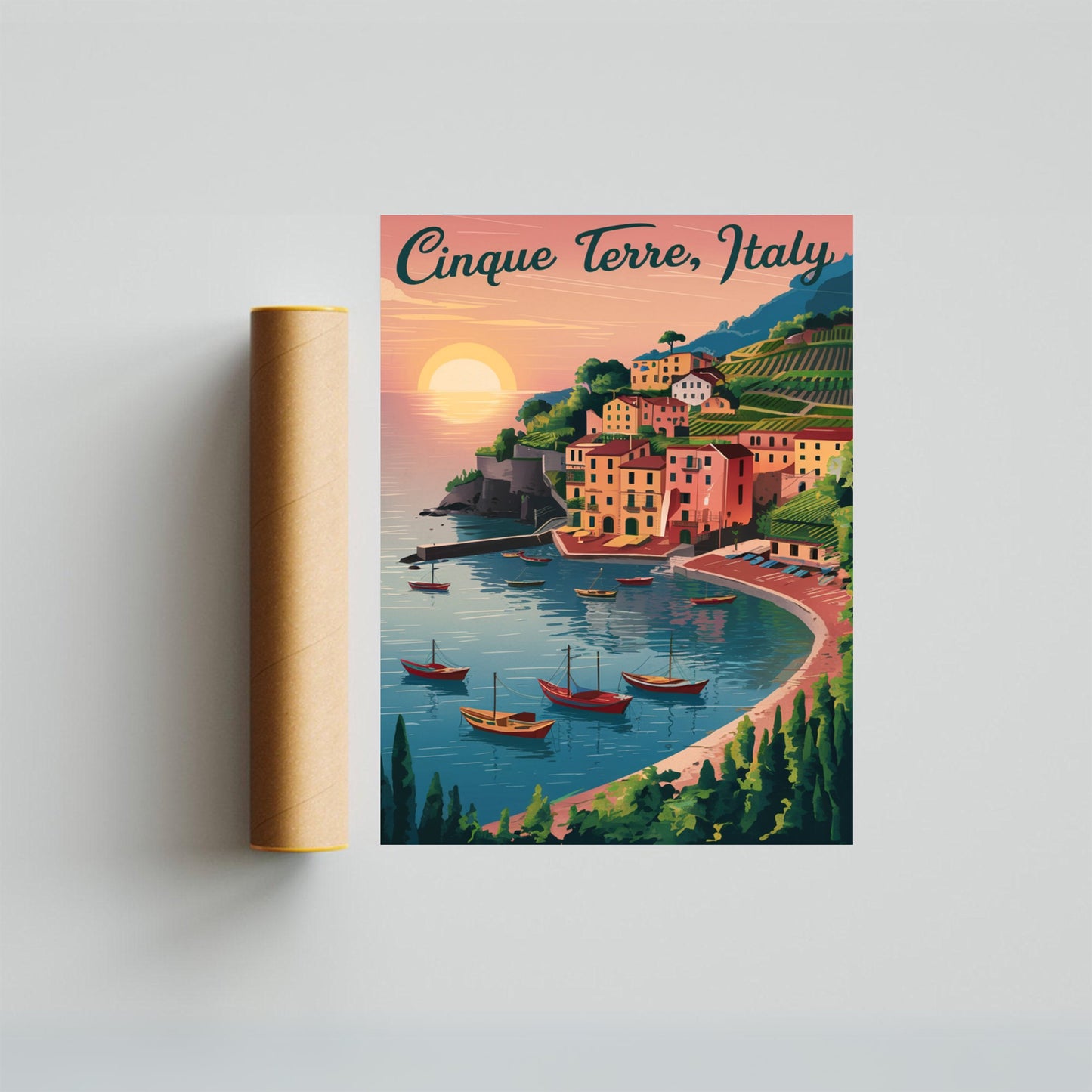 Cinque Terre Vintage Travel Poster