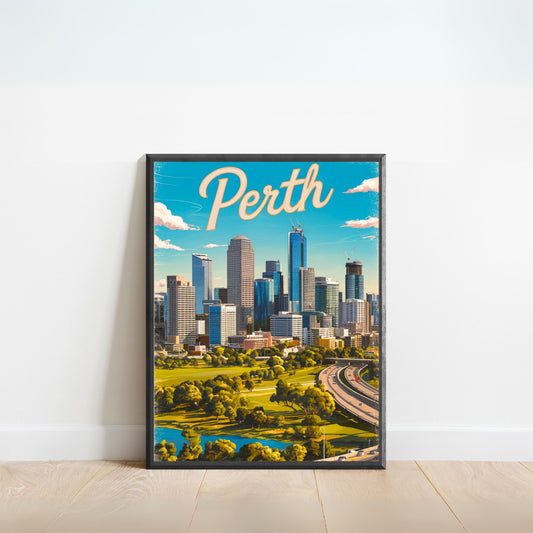 Perth Vintage Travel Poster - Vibrant Urban Oasis