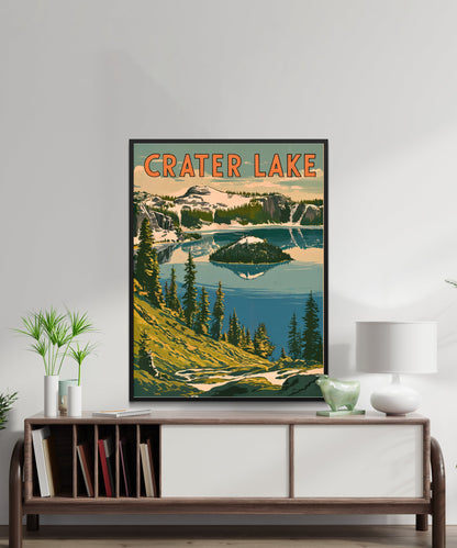 Crater Lake  Vintage Travel Poster - Deep and Pristine