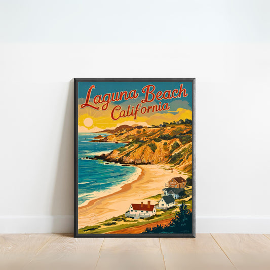 Laguna Beach Vintage Travel Poster - Timeless Coastal Elegance