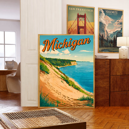 Michigan Vintage Travel Poster - Sand Dunes