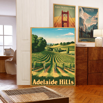 Adelaide Hills Vintage Travel Poster - Scenic Mountain Views