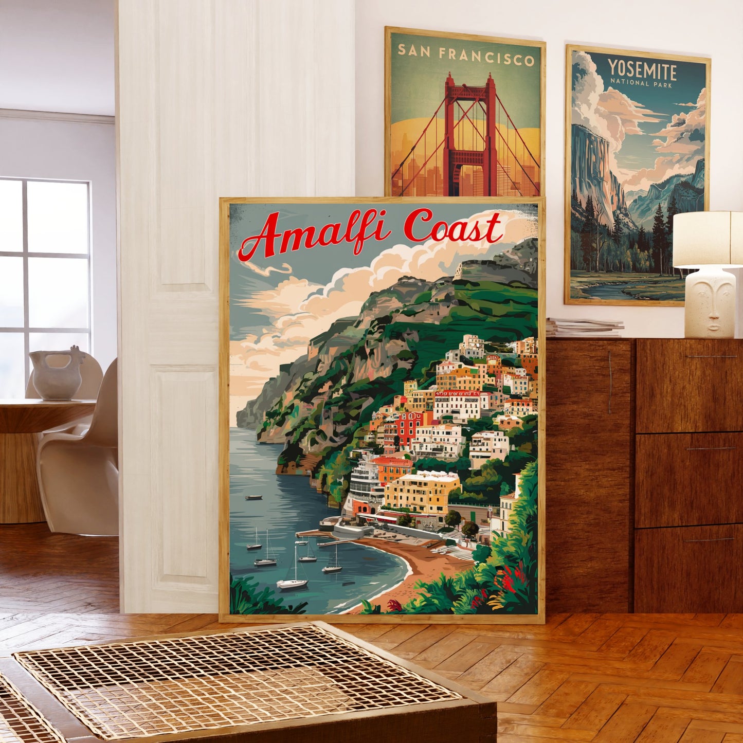 Amalfi Coast Vintage Travel Poster - Mediterranean Majesty