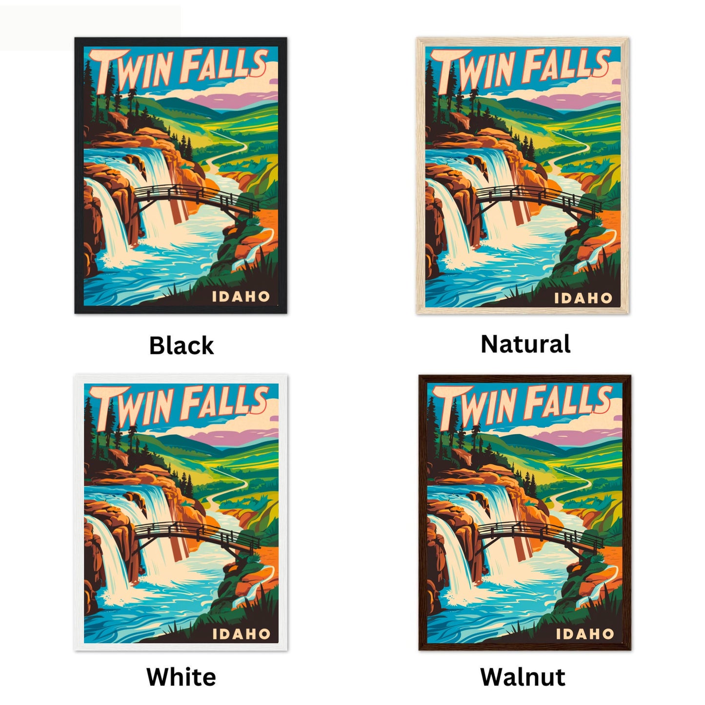 Twin Falls Vintage Travel Poster - Waterfall Beauty