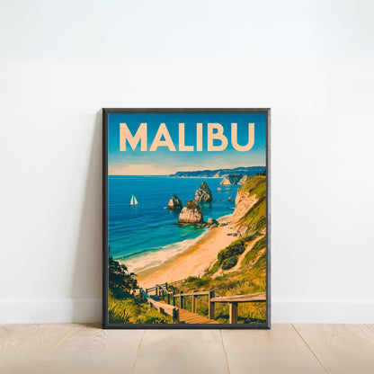 Malibu Vintage Travel Poster - Retro Malibu Beach Vibes