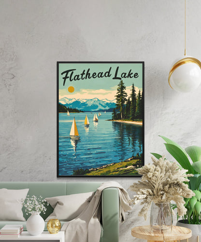 Flathead Lake Vintage Travel Poster - Montana Lake