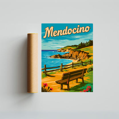 Mendocino Vintage Travel Poster - Serene Waters