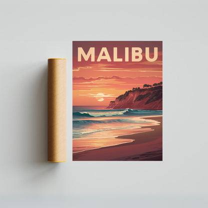 Malibu Vintage Travel Poster - Coastal Beauty