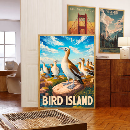 Bird Island Vintage Travel Poster - Aviary Haven