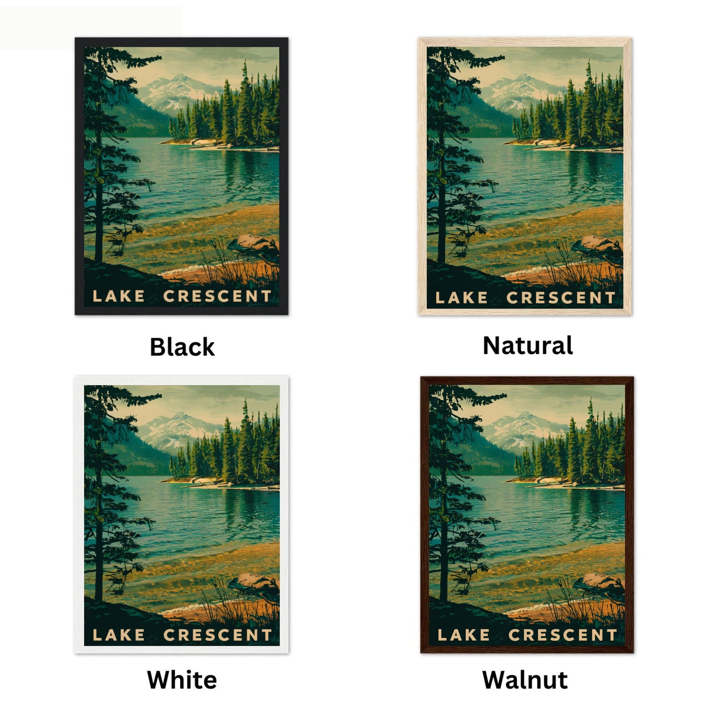 Lake Crescent Vintage Travel Poster - Deep Blue Serenity