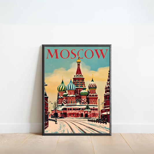 Moscow Vintage Travel Poster - Red Square and Beyond