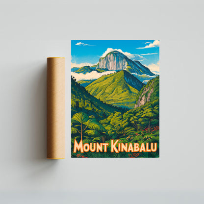 Mount Kinabalu Vintage Travel Poster