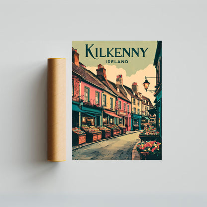 Kilkenny Vintage Travel Poster  - Cobblestone Streets