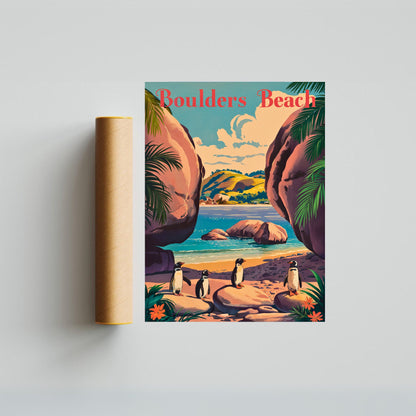 Boulders Beach Vintage Travel Poster - Timeless Coastal Charm