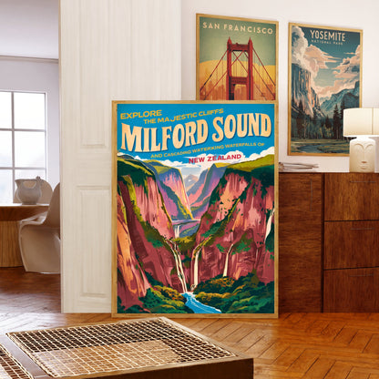 Milford Sound Vintage Travel Poster