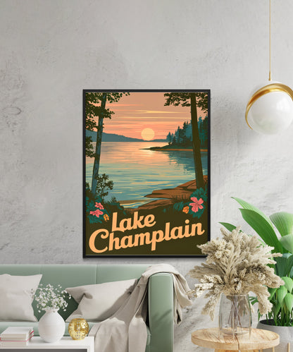 Lake Champlain  Vintage Travel Poster  - Timeless Waters of the Northeast