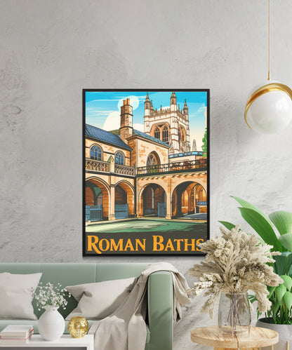 Roman Baths Vintage Travel Poster - Sacred Waters