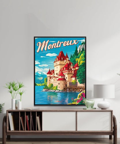 Montreux Vintage Travel Poster - Historic Châteaux