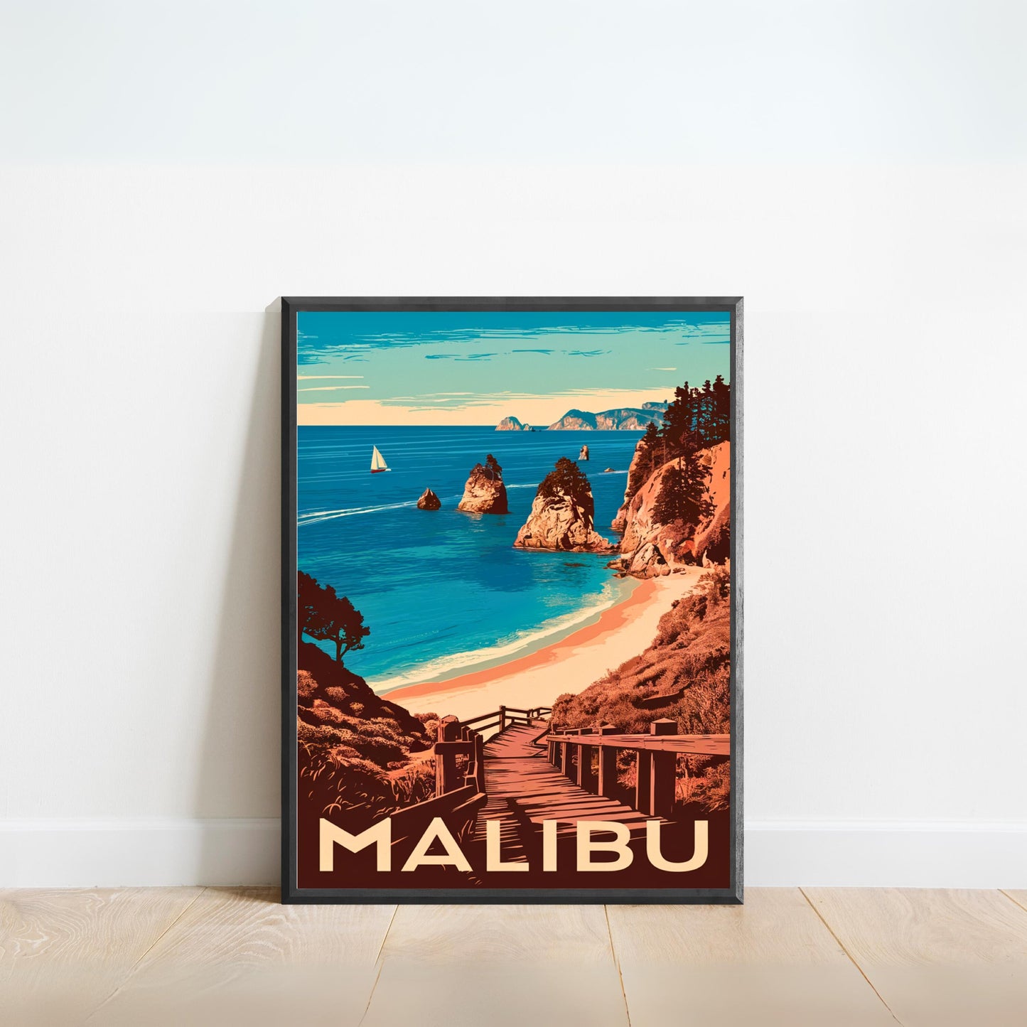 Malibu Vintage Travel Poster - Nostalgic Malibu Coastline