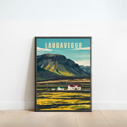 Laugavegur Vintage Travel Poster - Adventure in Iceland’s Rugged Beauty