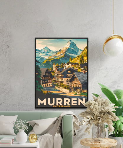 Murren Vintage Travel Poster - Snowy Summits