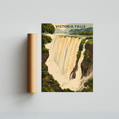 Victoria Falls Vintage Travel Poster - Majestic African Cascade