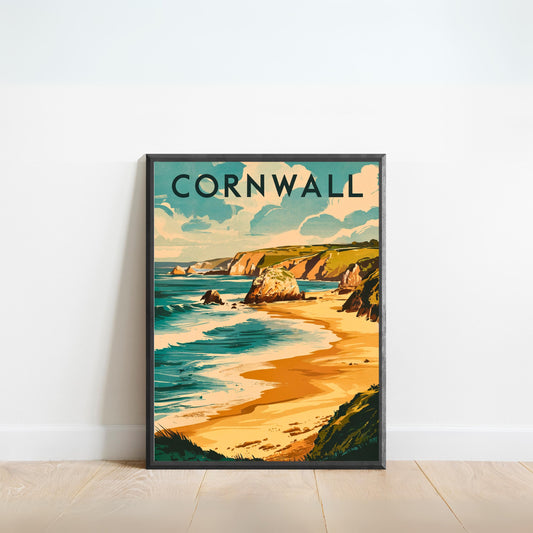 Cornwall Vintage Travel Poster - Charming Seaside