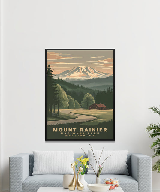 Mount Rainer Vintage Travel Poster - Alpine Serenity