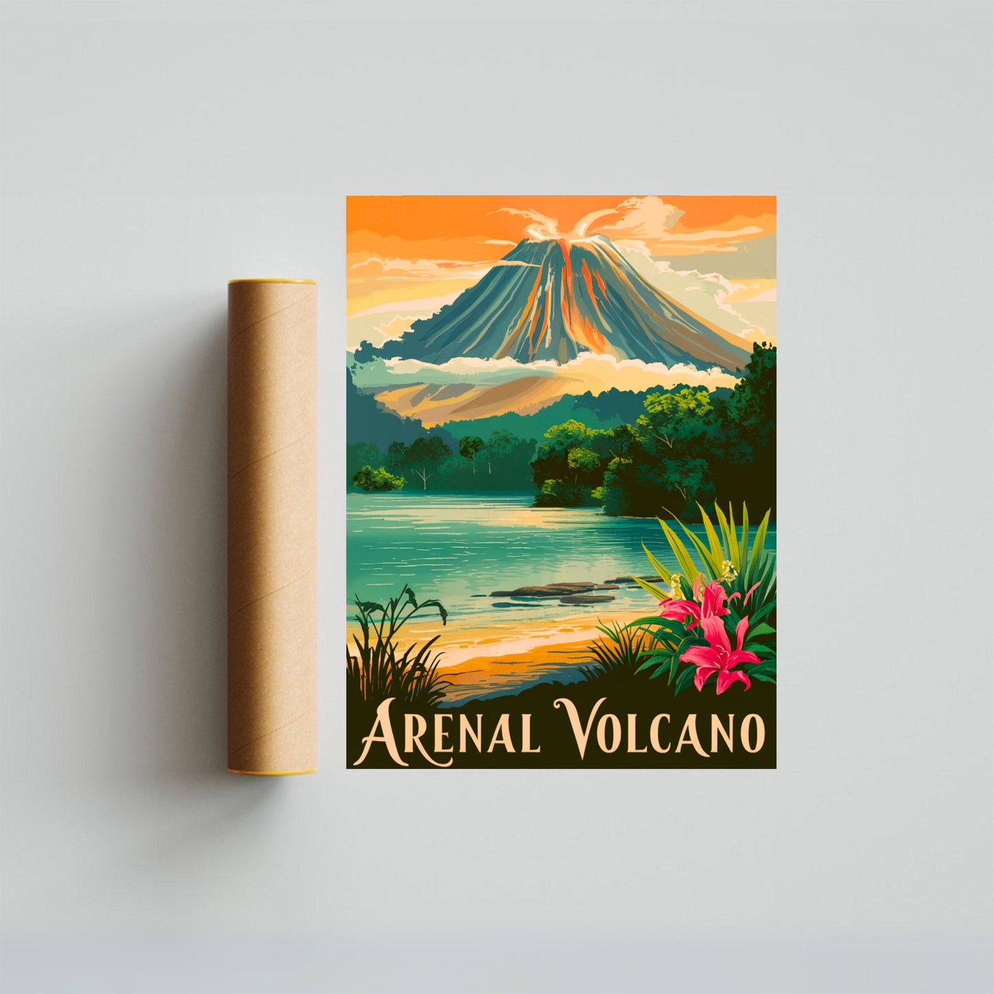 Arenal Volcano National Park Vintage Travel Poster