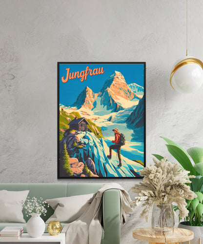 Jungfrau Vintage Travel Poster - Swiss Mountain Splendor Climbing