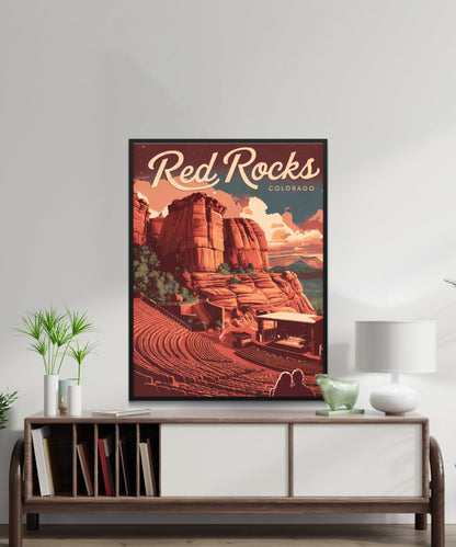 Red Rocks Vintage Travel Poster