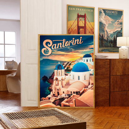 Santorini Vintage Travel Poster - Scenic Vistas