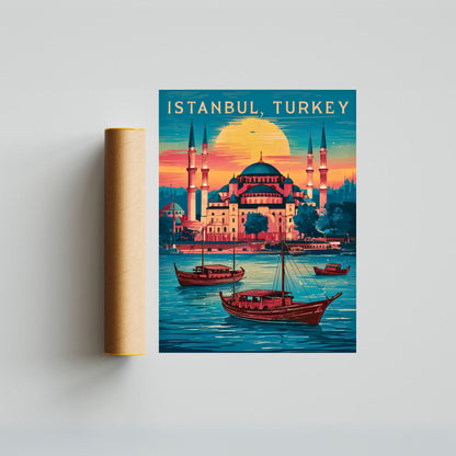 Istanbul Vintage Travel Poster  - City of Minarets and Mosques