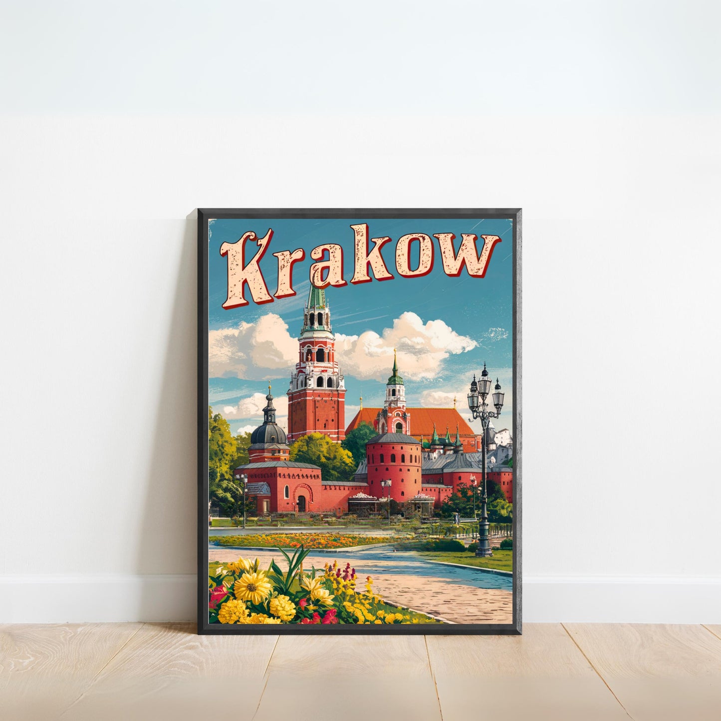 Krakow Vintage Travel Poster - Cobblestone Streets