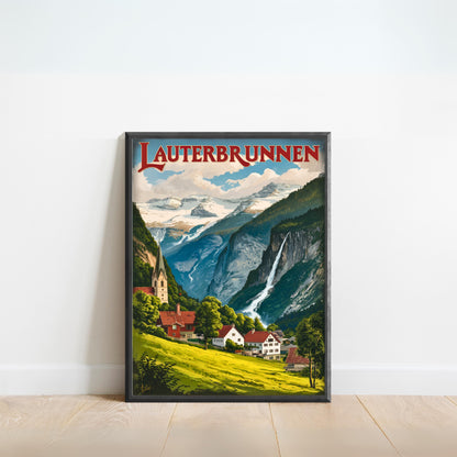 Lauterbrunnen Vintage Travel Poster - Alpine Village Views