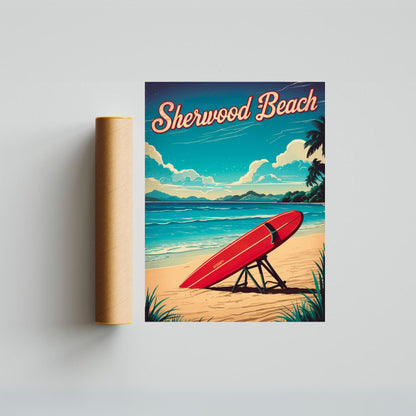 Sherwood Beach Vintage Travel Poster