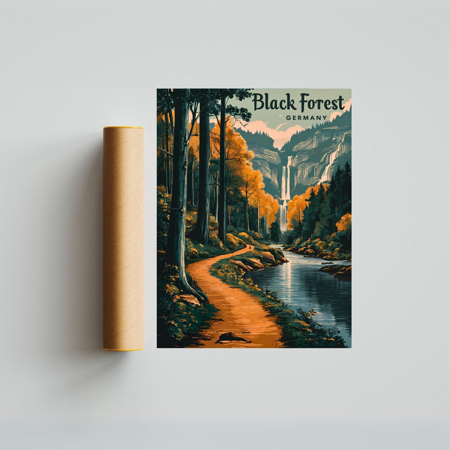 Black Forest Vintage Travel Poster  - Triberg Waterfalls